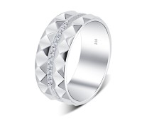 Serrated Pattern Shaped CZ Crystal Silver Ring NSR-4094